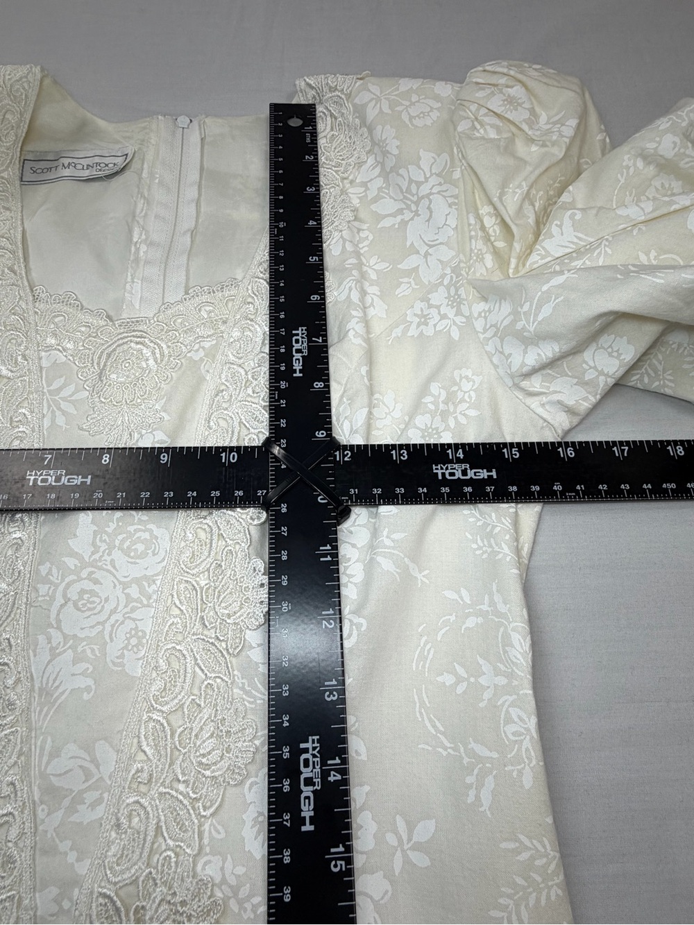 Vintage Scott McClintock Ivory Floral Lace Puff Sleeve Drop Waist Dress S Praire - Picture 9 of 16